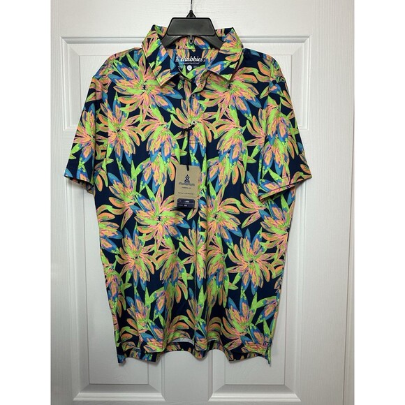 Size L Chubbies The Ocean Flower Tropical Print Performance Polo 2.0 Shirt NEW - Picture 1 of 3